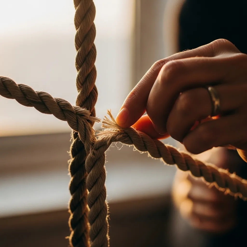 Frayed ropes being mended, representing relationship repair.