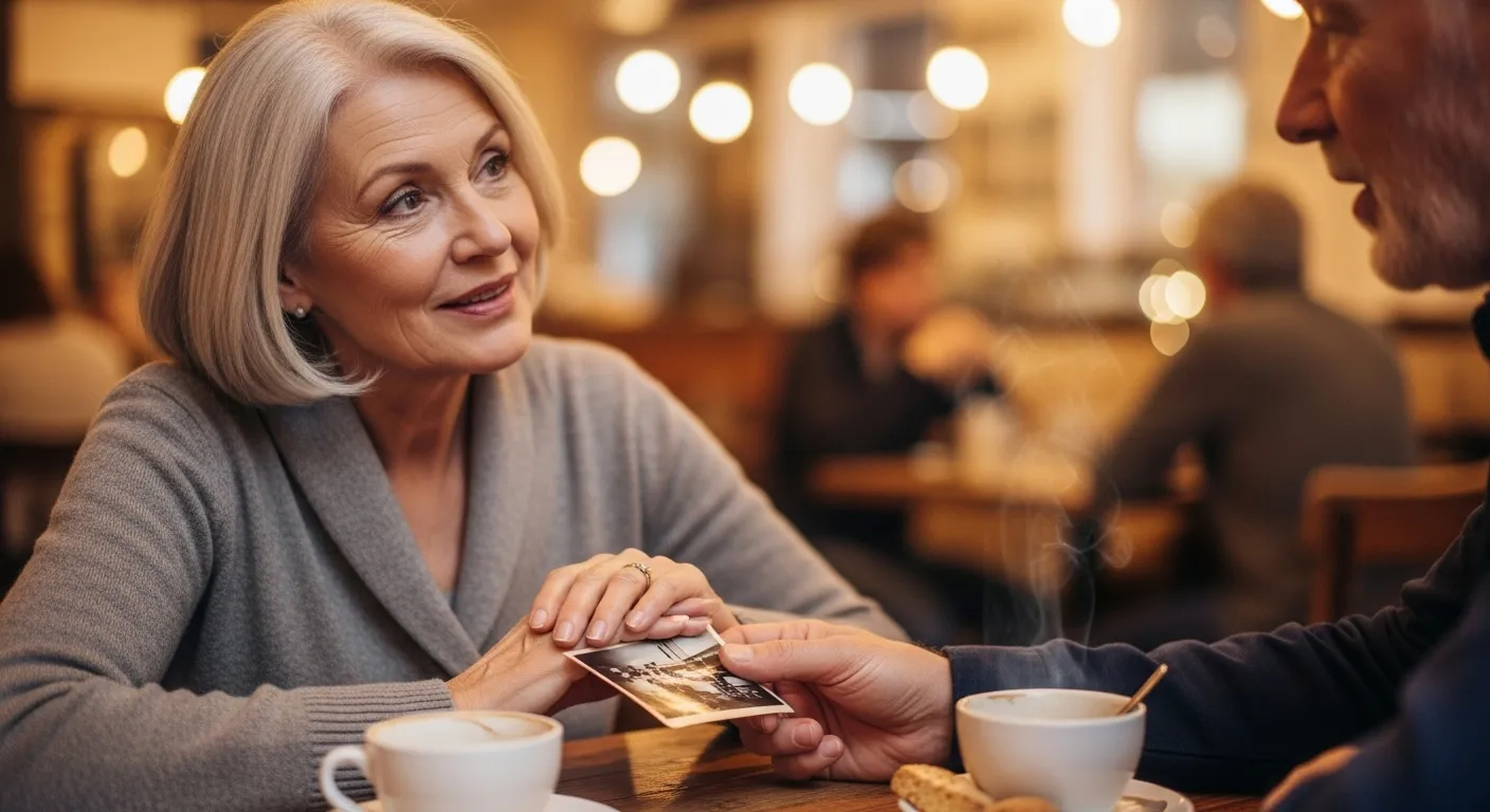 Empathetic listening between mature partners at a cafe.