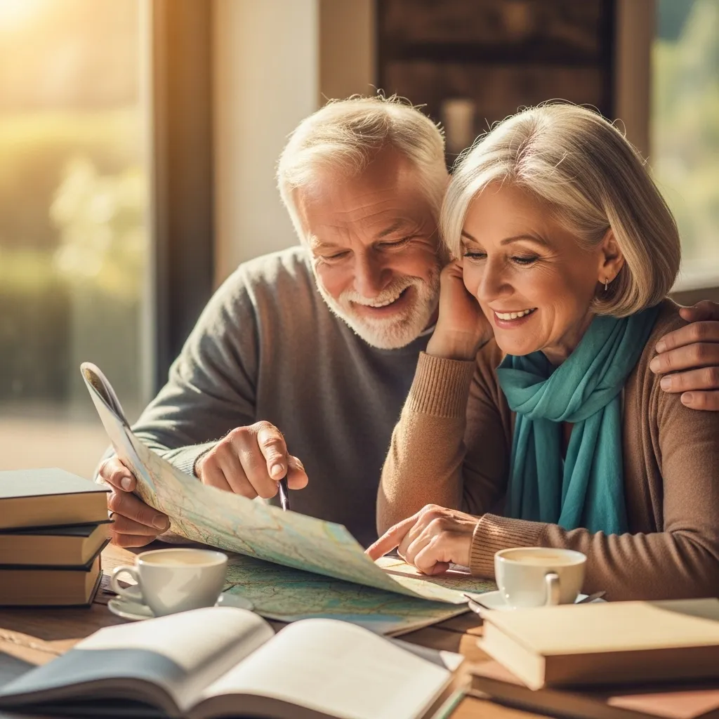 Couple exploring a map, excited for a new adventure.