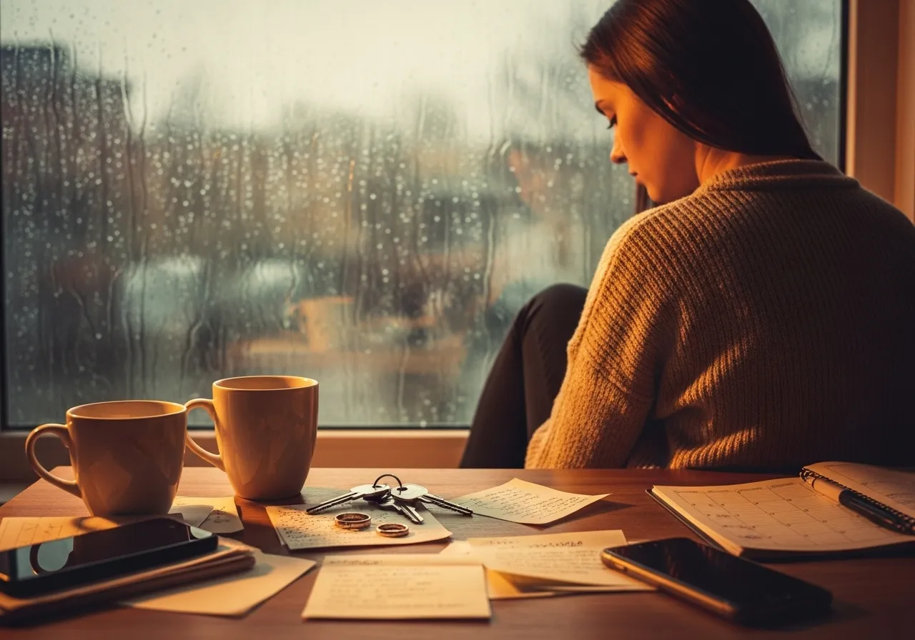 Woman by rainy window, symbolizing emotional flooding and withdrawal.