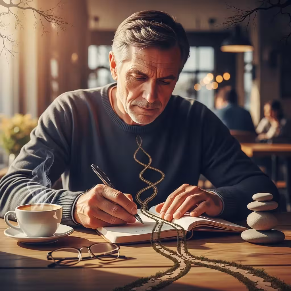 Man journaling, symbolizing self-reflection and setting boundaries by focusing on his emotional well-being.