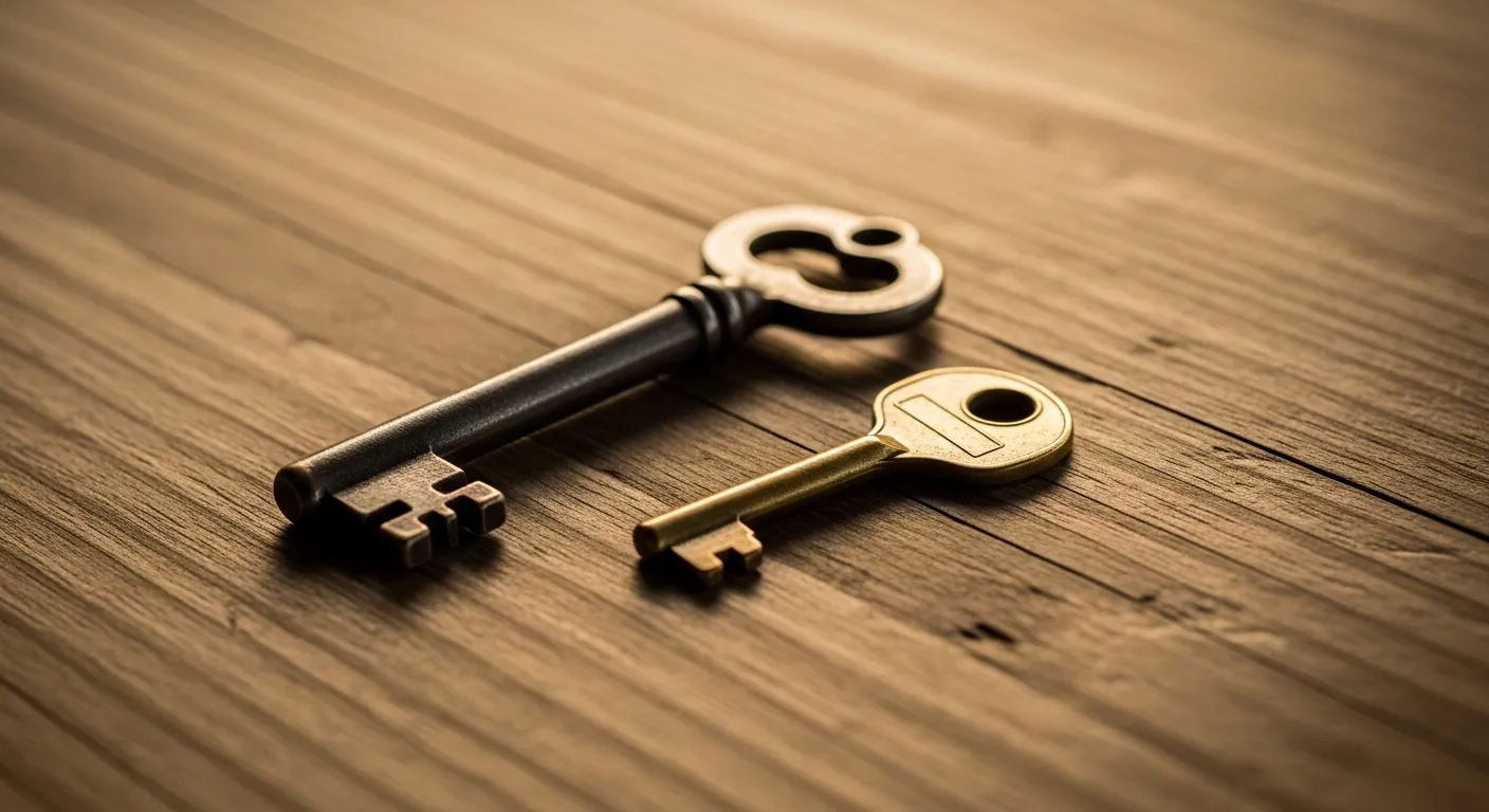 Two keys, symbolizing separate paths after infidelity.