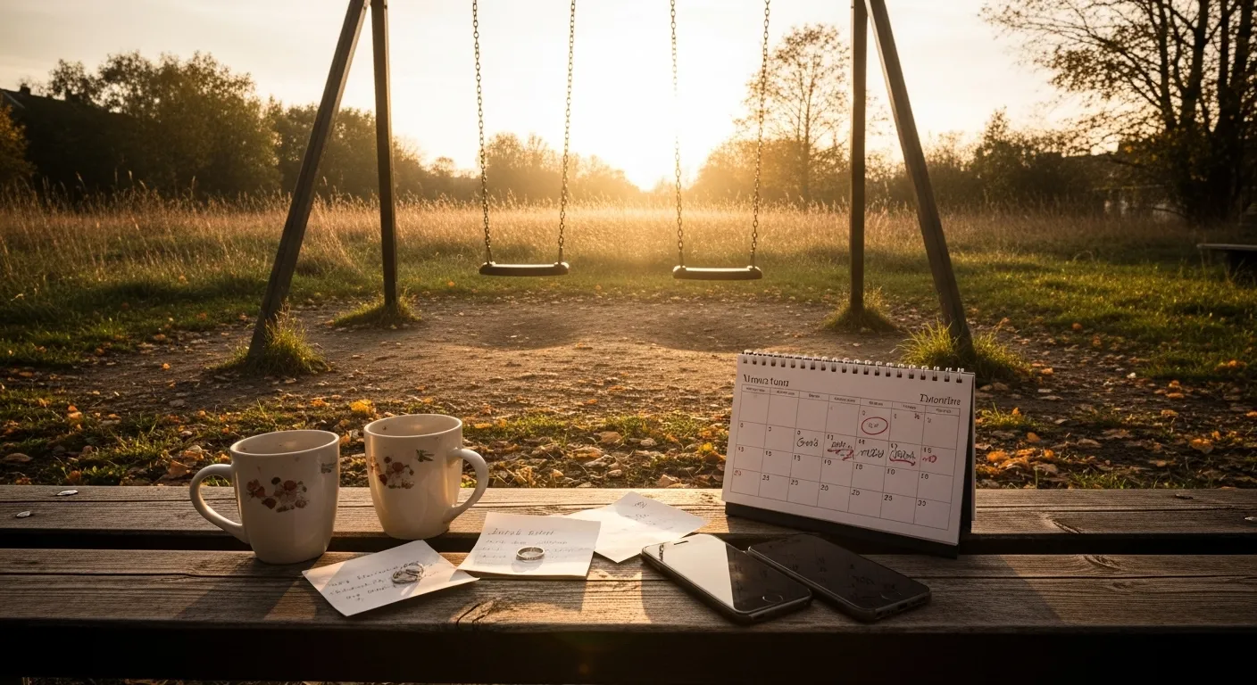 Empty swing set symbolizes passage of time.