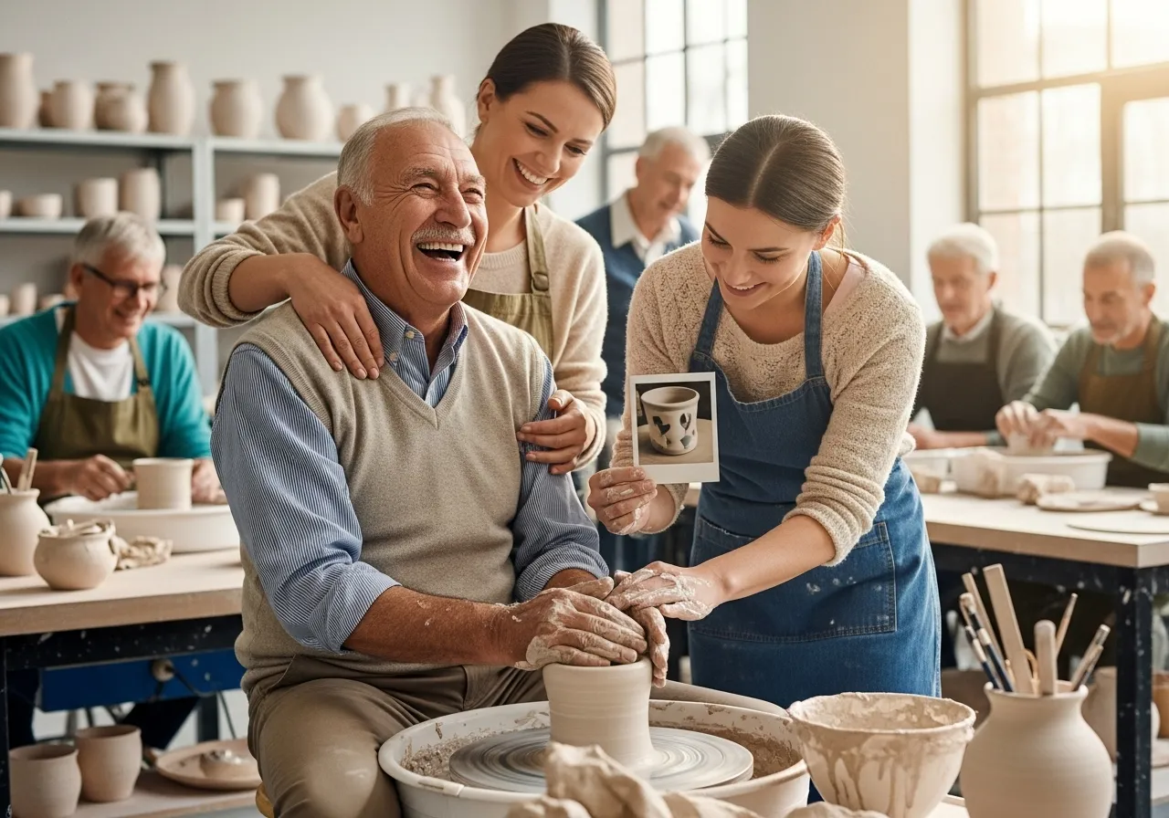 Man rediscovers joy in a pottery class, embracing new experiences.