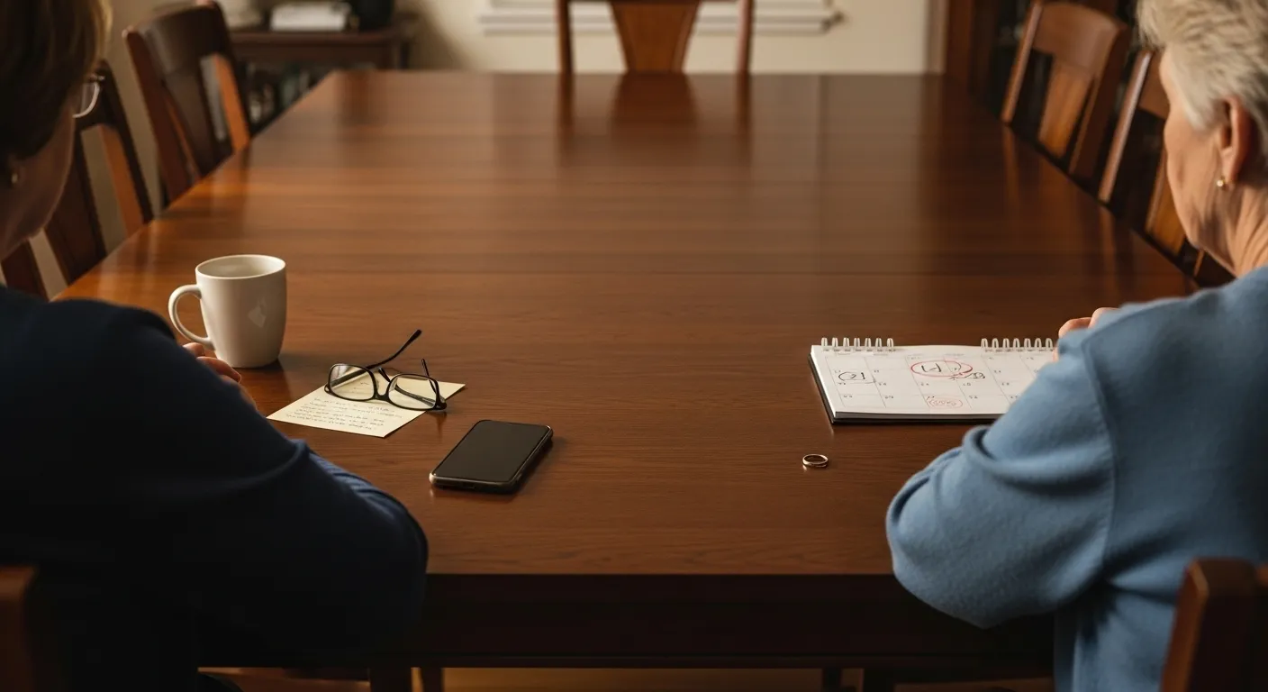 Couple separated by distance and emotional disconnect during gray divorce.