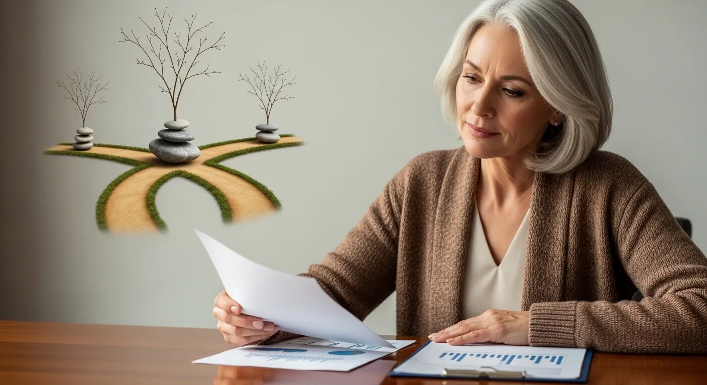 Woman reviewing finances after divorce.