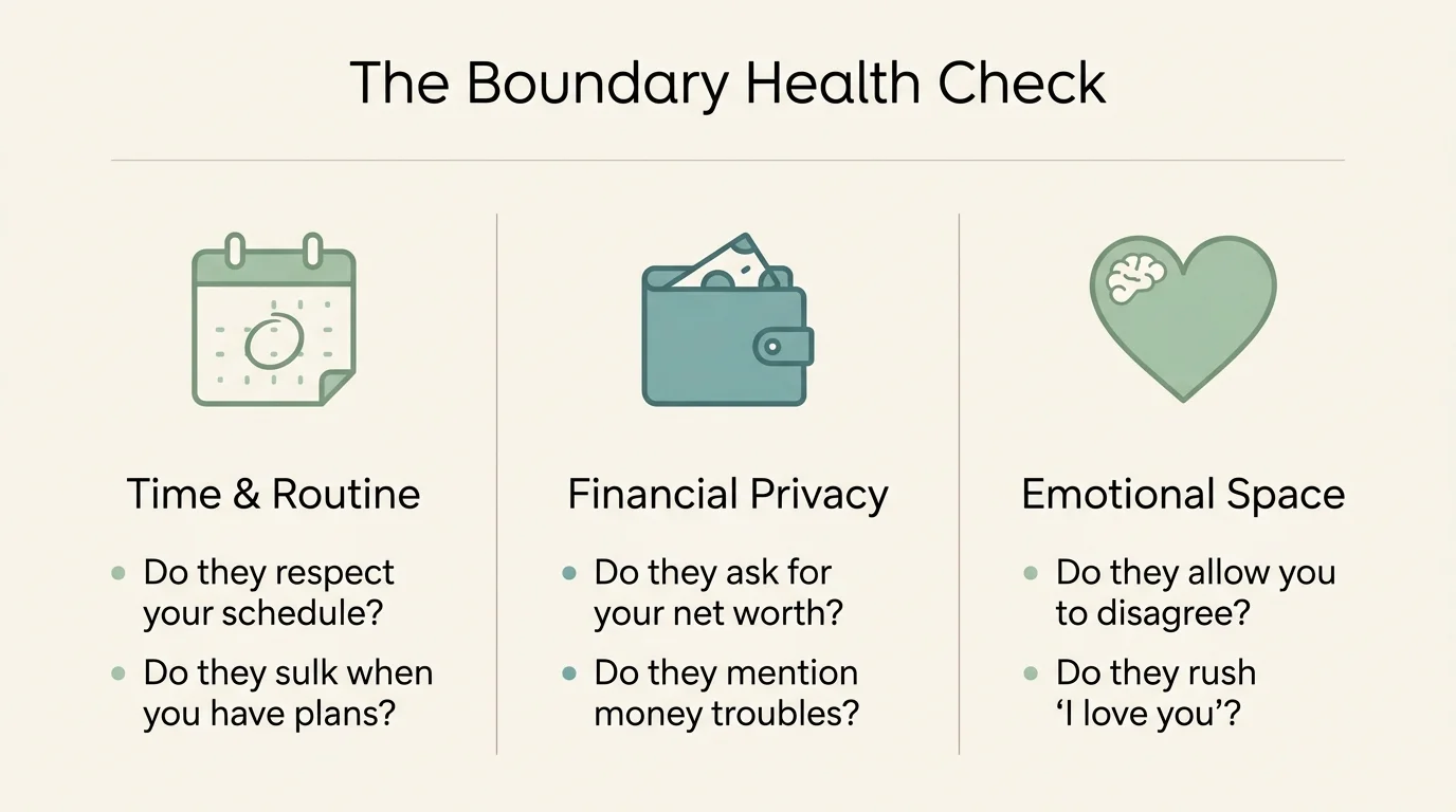 A checklist infographic for assessing boundaries in areas like time, money, and emotional space.