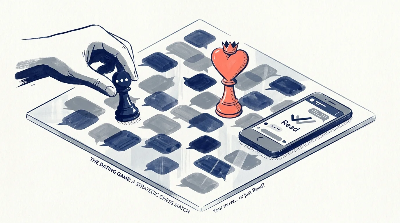 An illustration of a chess game played with text message bubbles and icons, representing strategic communication games.