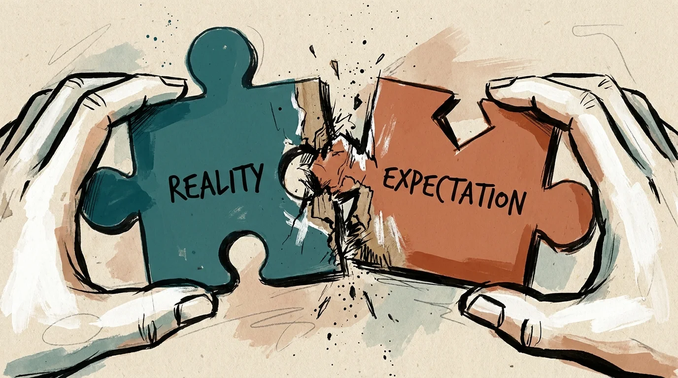 An illustration of two mismatched puzzle pieces being forced together, symbolizing the mistake of forcing a connection.