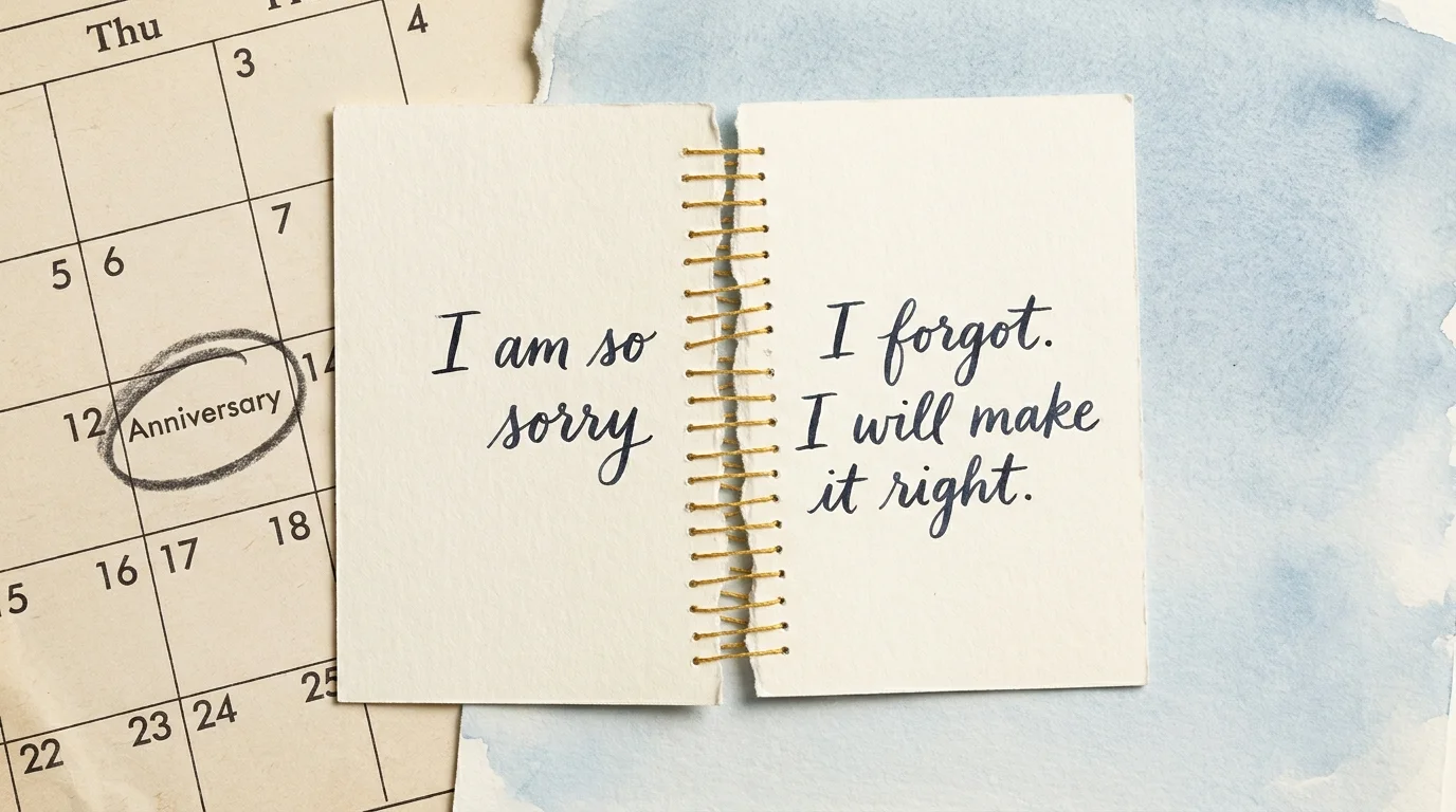 Mixed media art showing a torn paper mended with gold thread, with a handwritten apology note about taking ownership.
