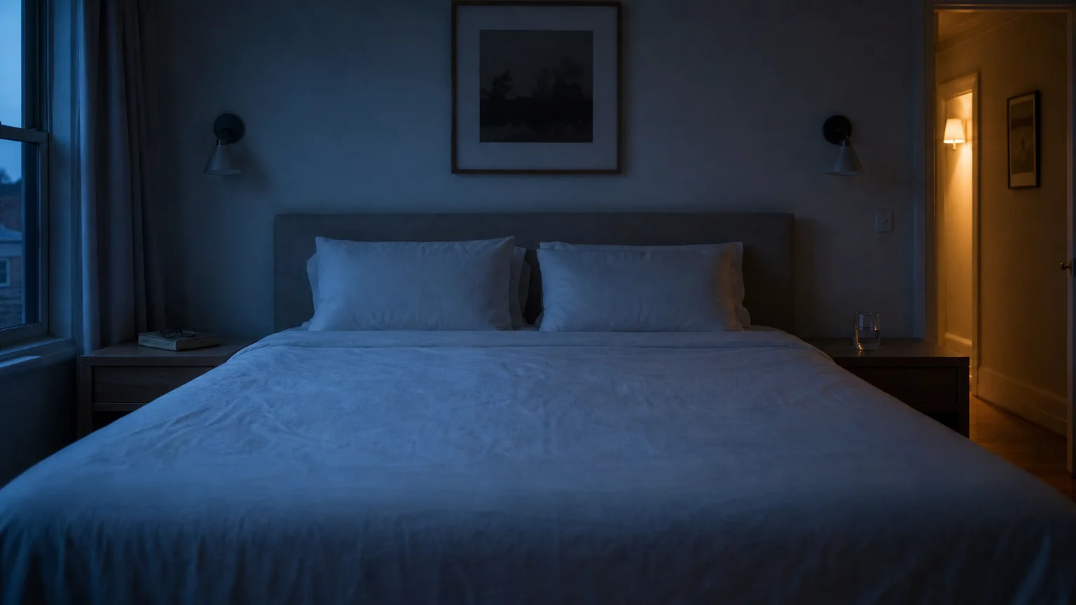 A photograph of a large, empty bed with a vast space between the two sides, symbolizing the loss of physical and emotional intimacy.