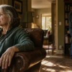 A senior couple sitting in the same room but looking in opposite directions, illustrating emotional distance and a fractured bond.